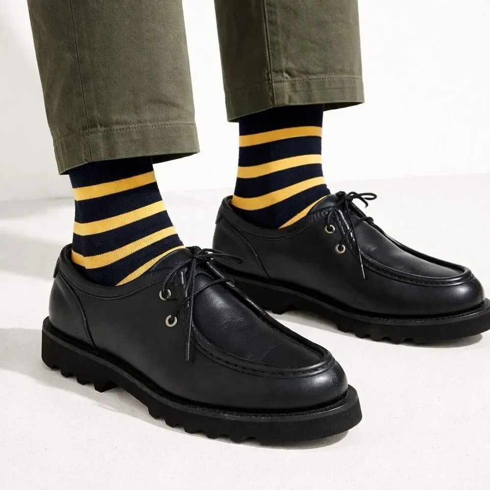 J.Crew Men’s Navy Yellow Striped Crew Socks Cotton Blend New With Tags